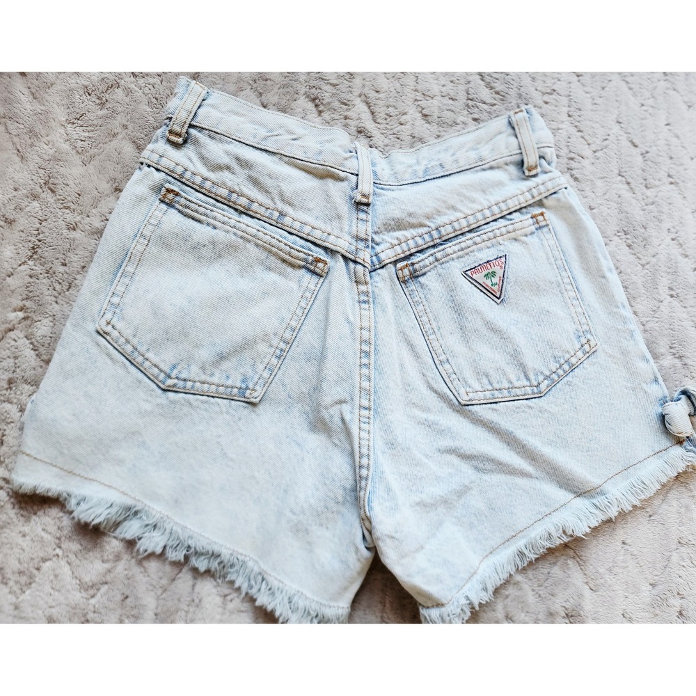 Vintage Palmettos High Waisted Denim Shorts Light Wash Frayed Hem Size 9 25W
